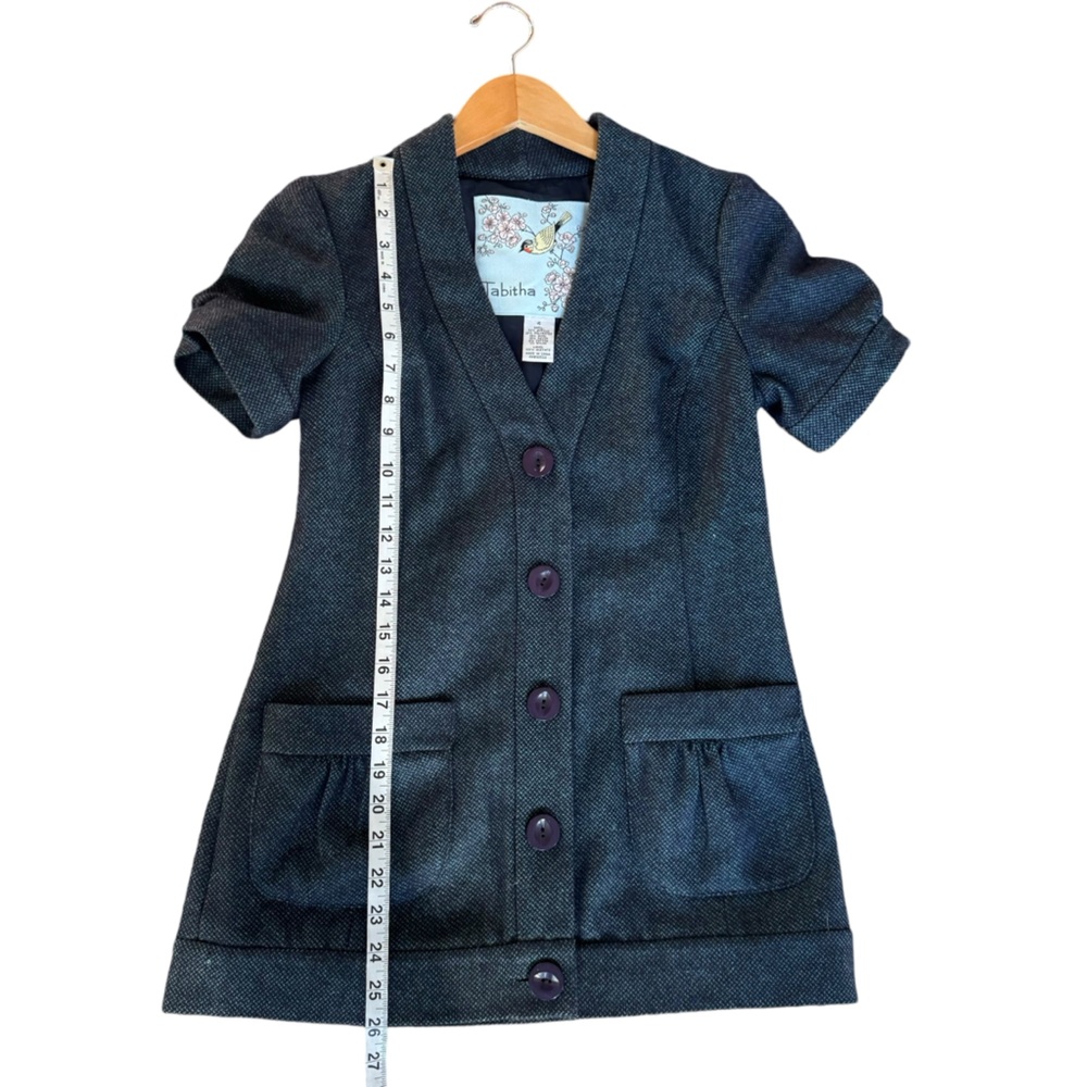 Tabitha Anthropologie Women's Blue Black Wool Blend Short Sleeve Blazer Jacket‎ - Picture 11 of 13